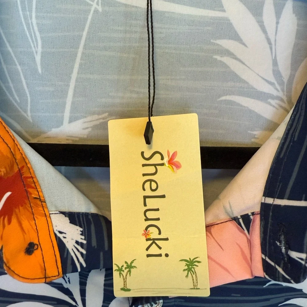 SheLucki Navy Floral Hawaiian Shirt NWT Size XXL